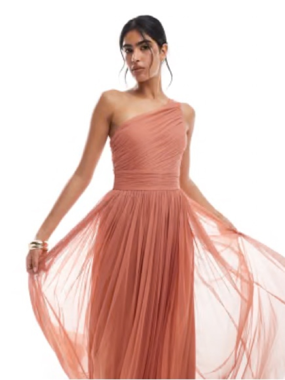 ASOS One-Shoulder Tulle Dress in Warm Brown